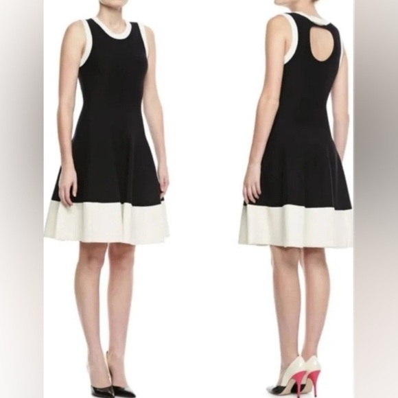 Kate Spade Quincy Brighton Black and Cream Dress XL Cashmere Silk Fit And Flare - Picture 2 of 16